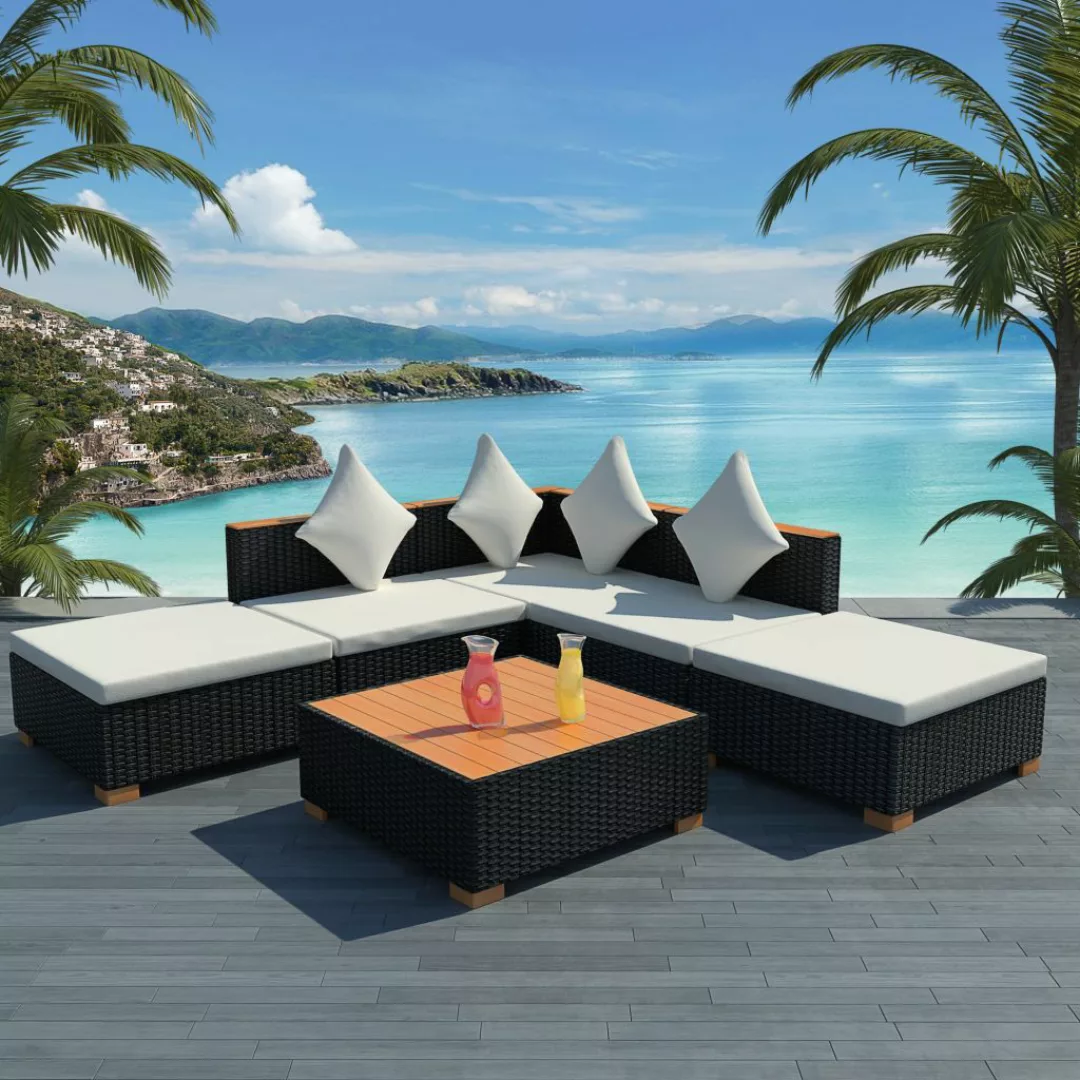 6-tlg. Garten-lounge-set Mit Auflagen Poly Rattan Schwarz günstig online kaufen