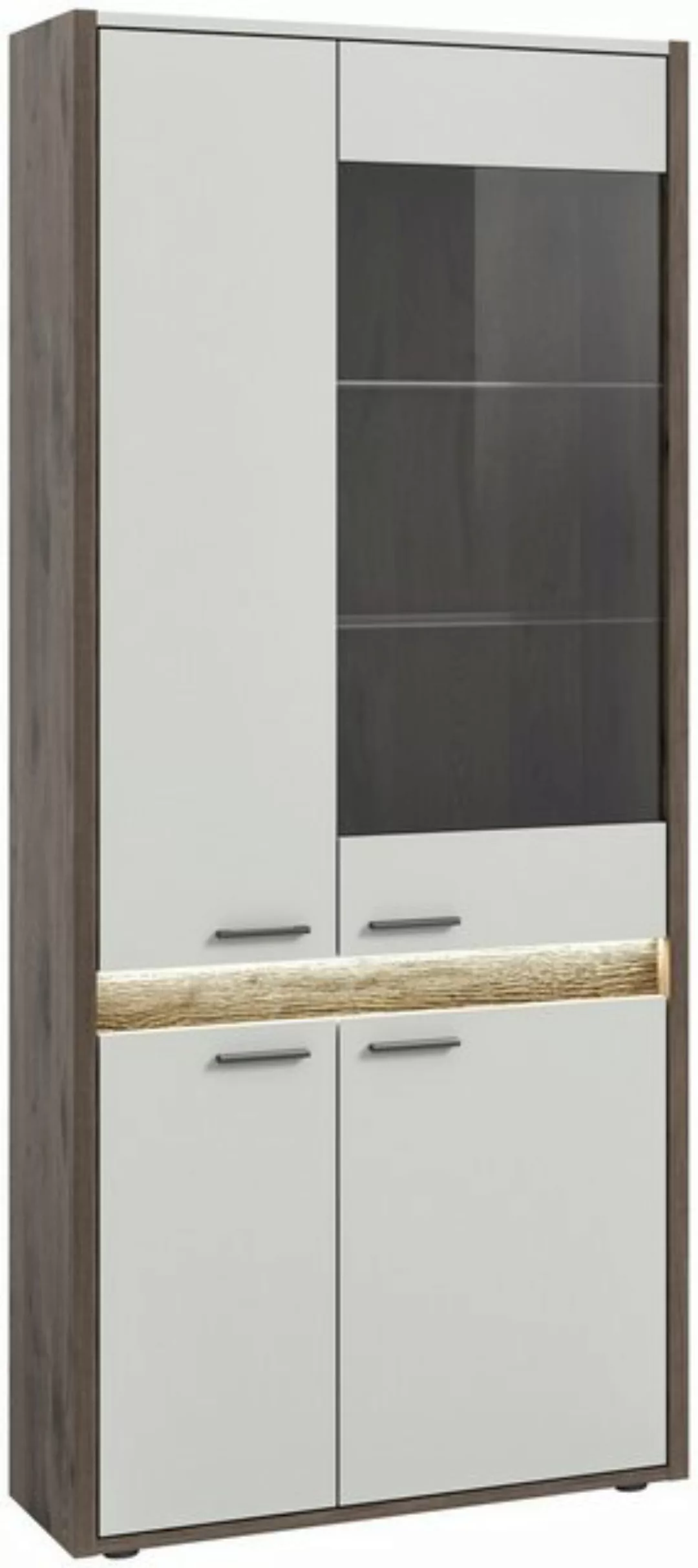 freiraum Vitrine Falcona in Nox Oak Dunkel / Hellgrau - 82x198x37cm (BxHxT) günstig online kaufen