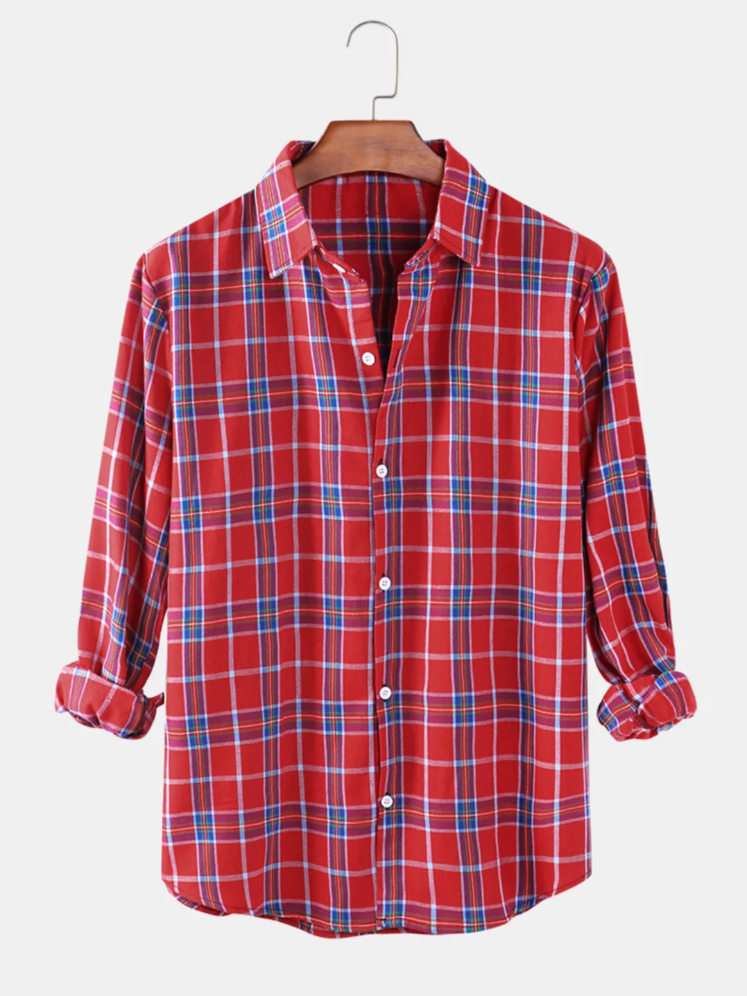 Herren Check Button Up Ansteckkragen Casual Relaxed Fit Langarmhemden günstig online kaufen
