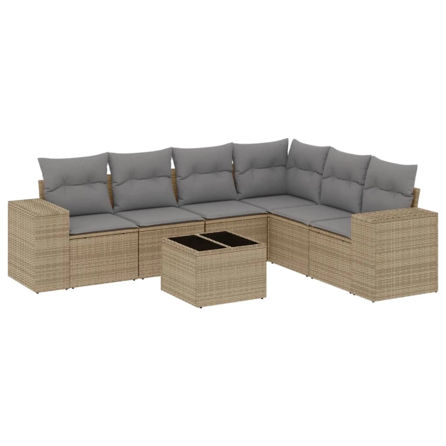 vidaXL 7-Tlg Garten-Sofagarnitur mit Kissen Beige Poly Rattan 3254956 günstig online kaufen