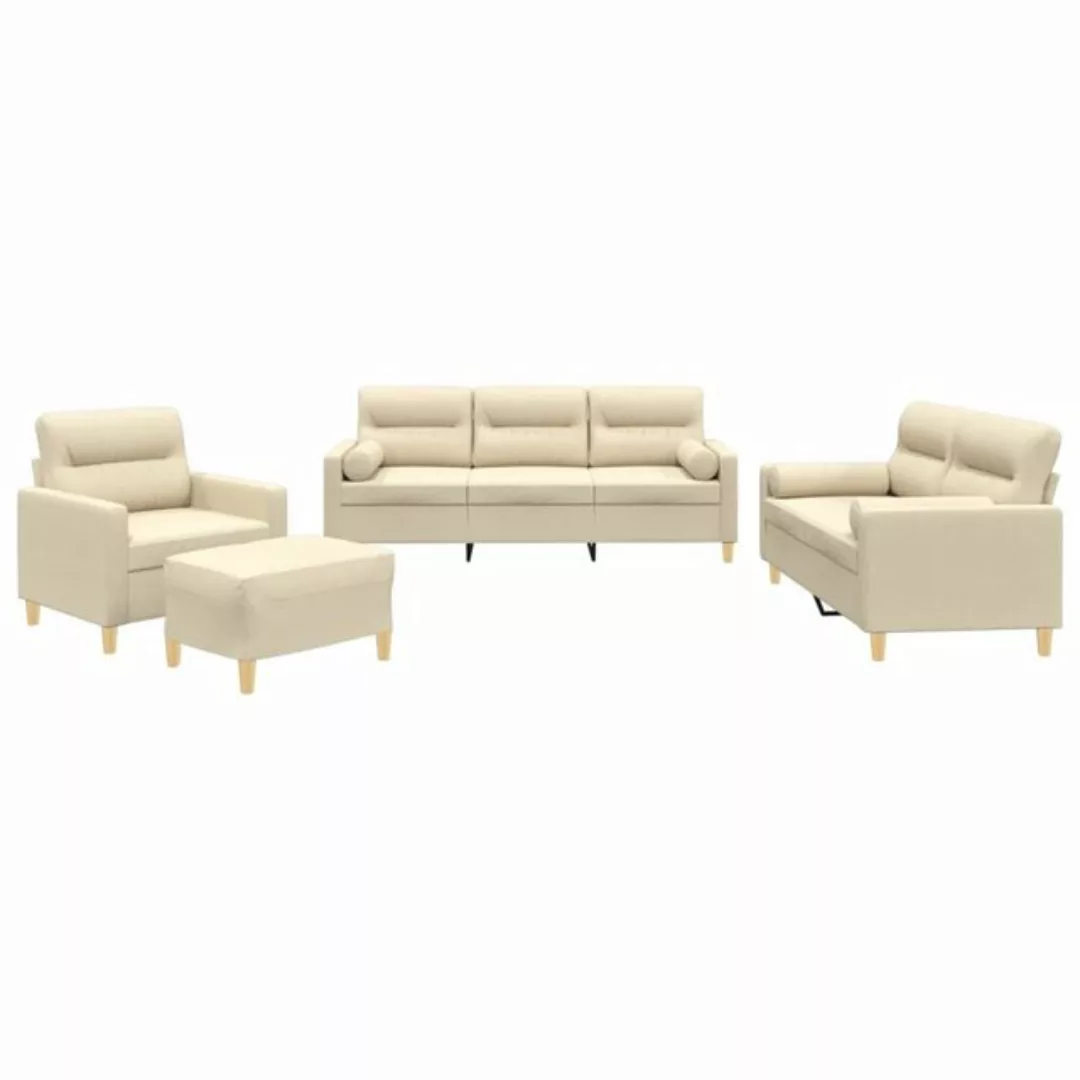 vidaXL Sofa Sofagarnitur Set mit Kissen Stoff, 4-tlg., Creme günstig online kaufen