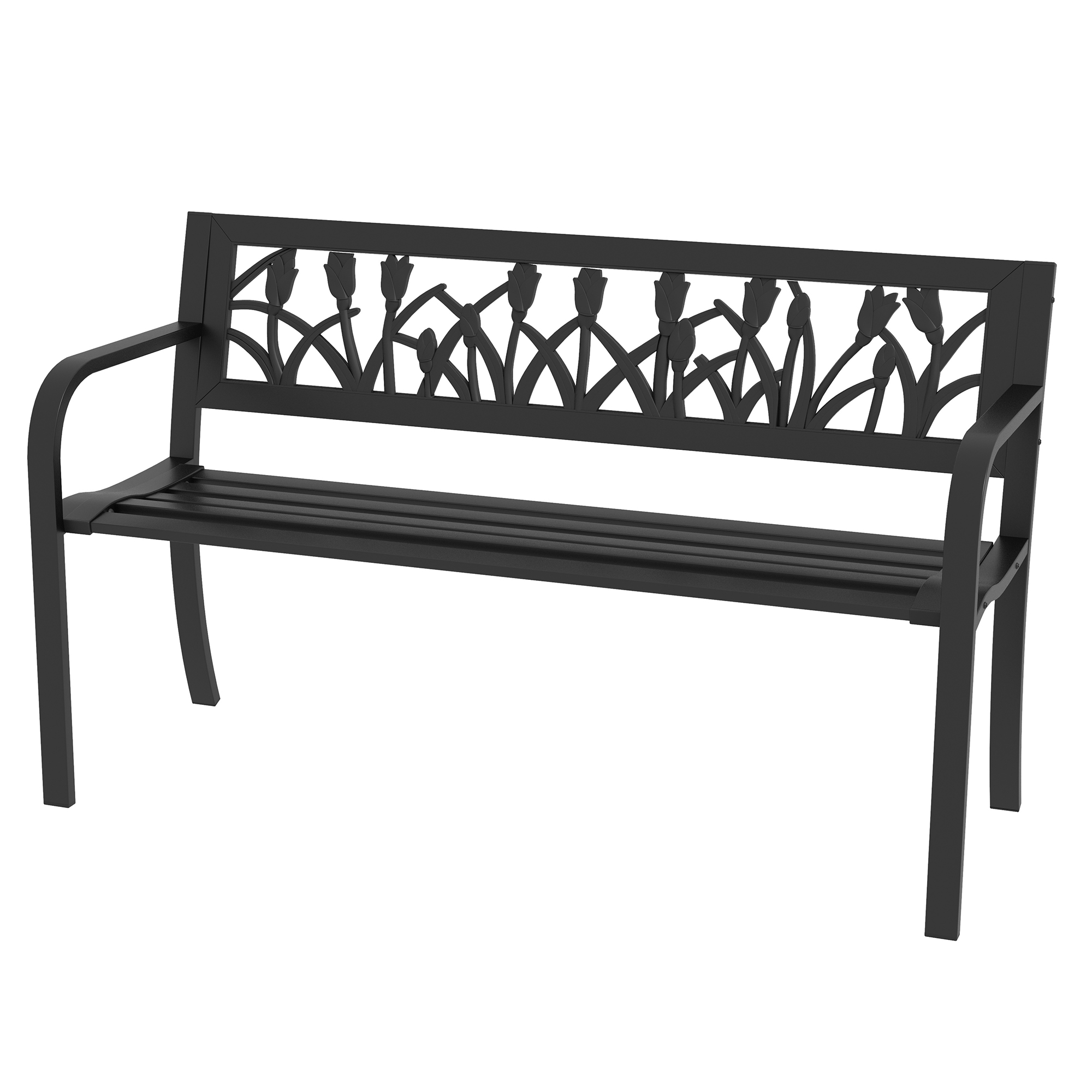 Outsunny Gartenbank aus Stahl, 2-Sitzer Gartenbank mit verziertem Rücken- u günstig online kaufen