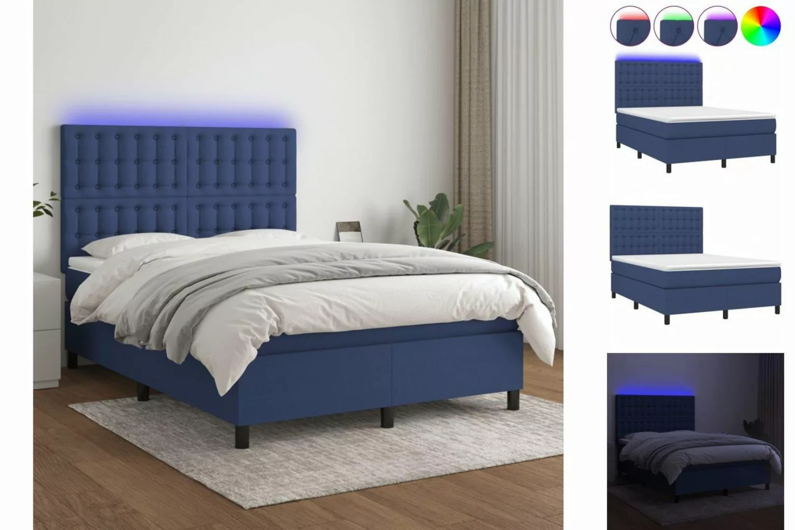 vidaXL Boxspringbett Bett Boxspringbett mit Matratze & LED Stoff (140 x 190 günstig online kaufen