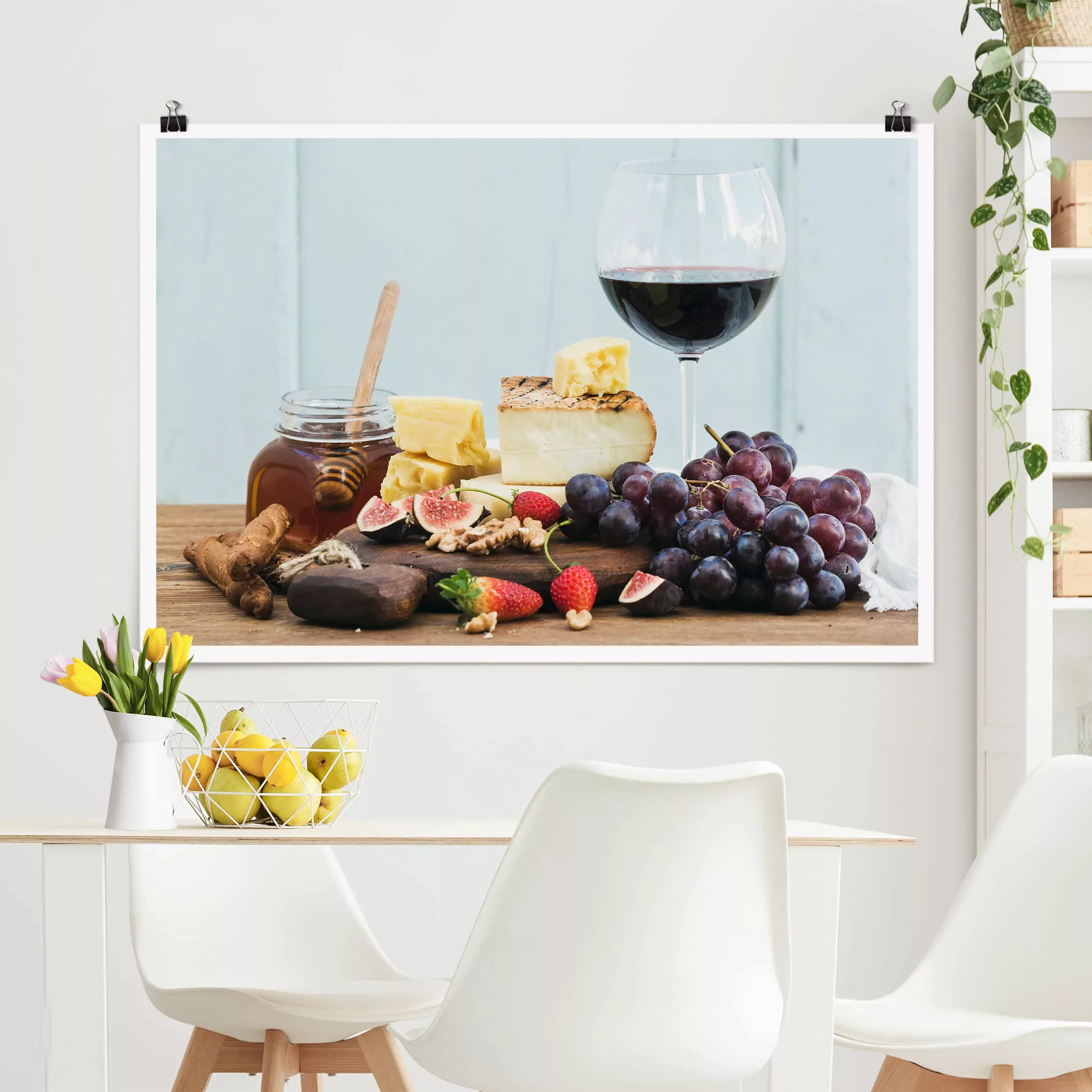 Poster Küche - Querformat Käse und Wein günstig online kaufen