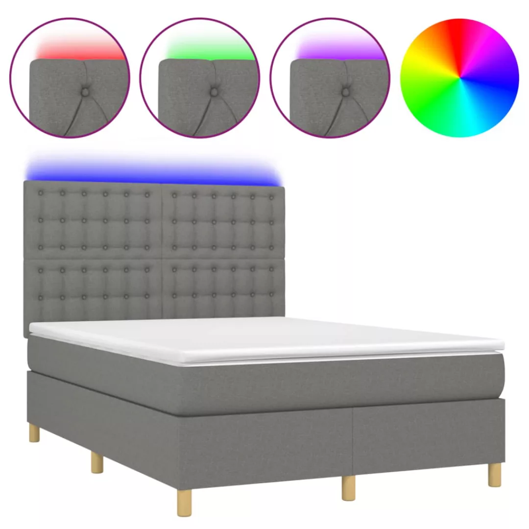 Vidaxl Boxspringbett Mit Matratze & Led Dunkelgrau 140x200 Cm Stoff günstig online kaufen