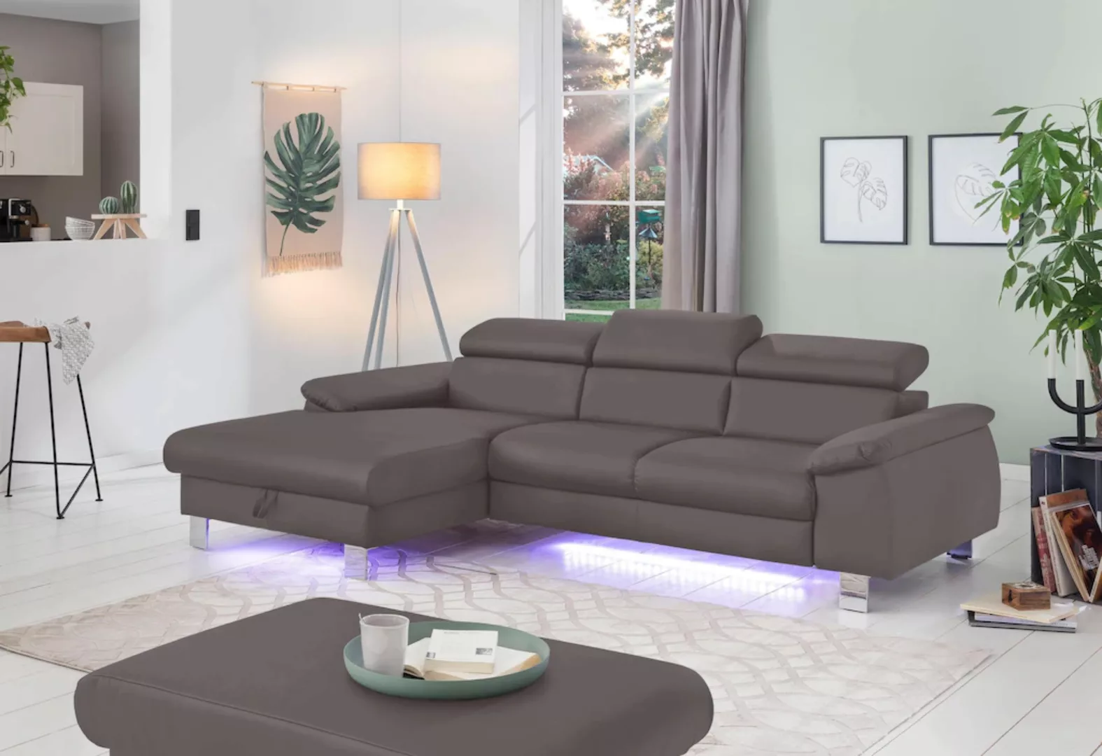 COTTA Ecksofa Komaris, Ecksofa, wahlweise mit RGB-LED-Beleuchtung und Bettf günstig online kaufen