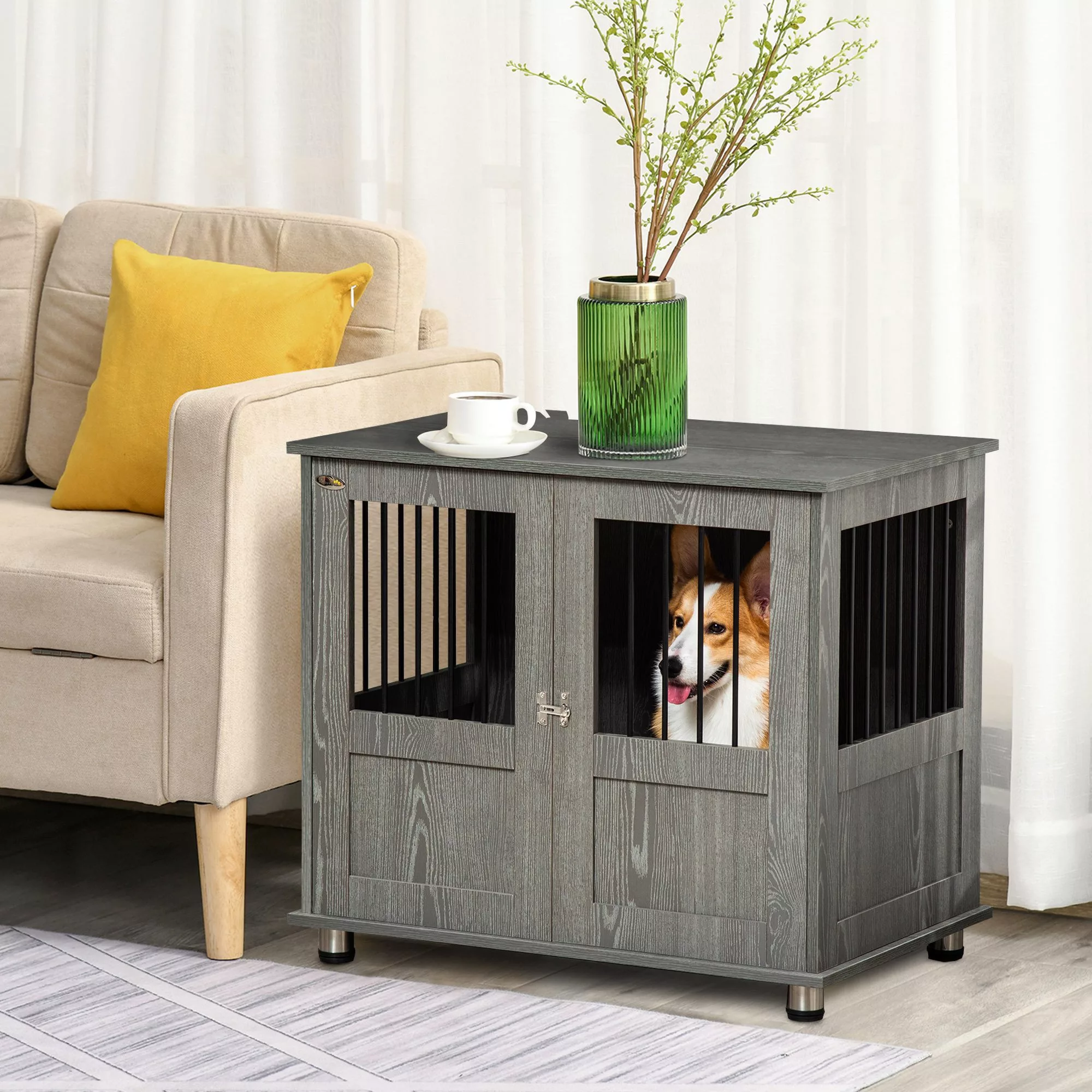 PawHut Hundekäfig für Zuhause, Haustierkäfig, Hundehütte Indoor mit Schloss günstig online kaufen