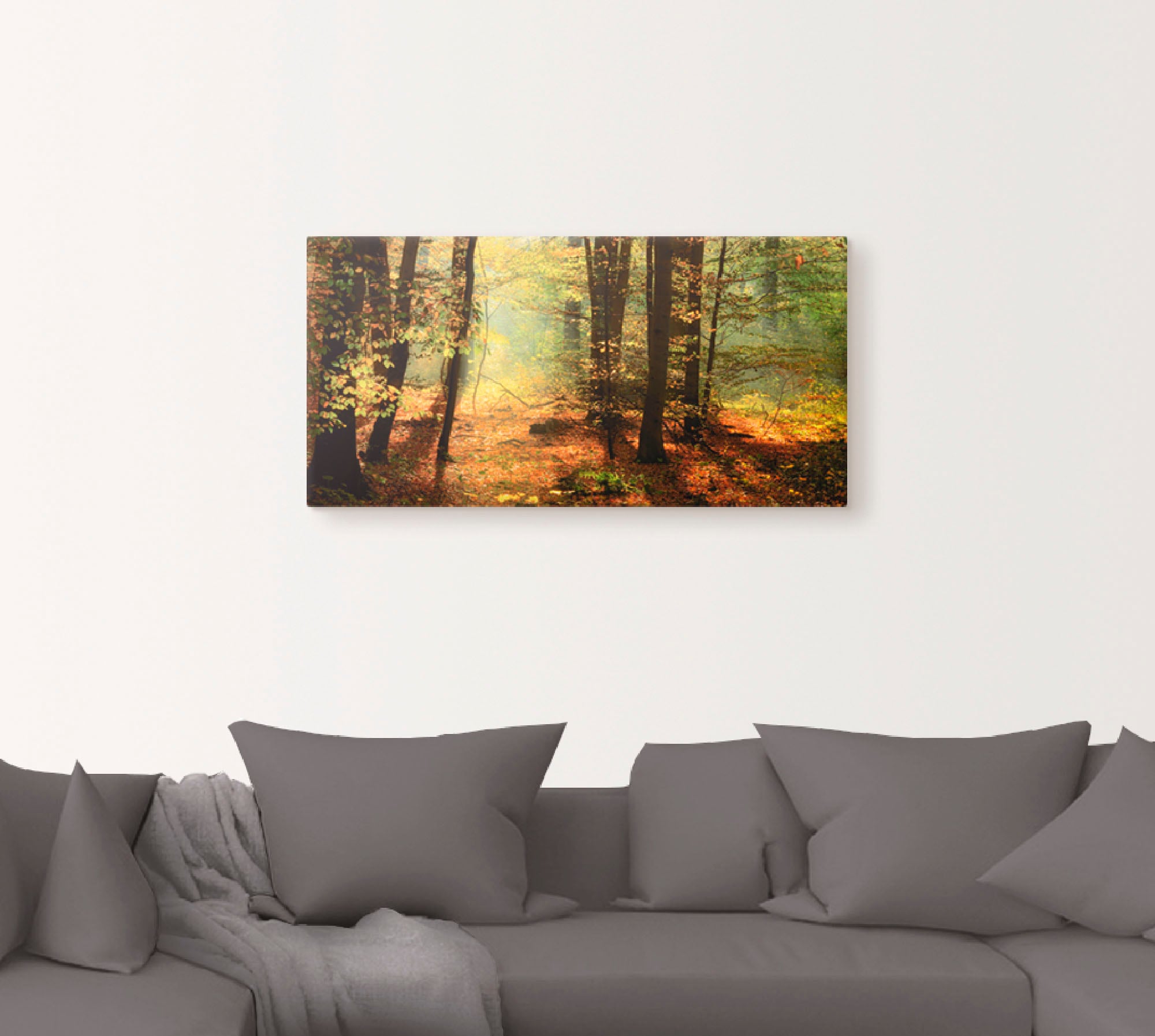 Artland Wandbild "Herbstlicht im Wald", Wald, (1 St.), als Leinwandbild, Po günstig online kaufen