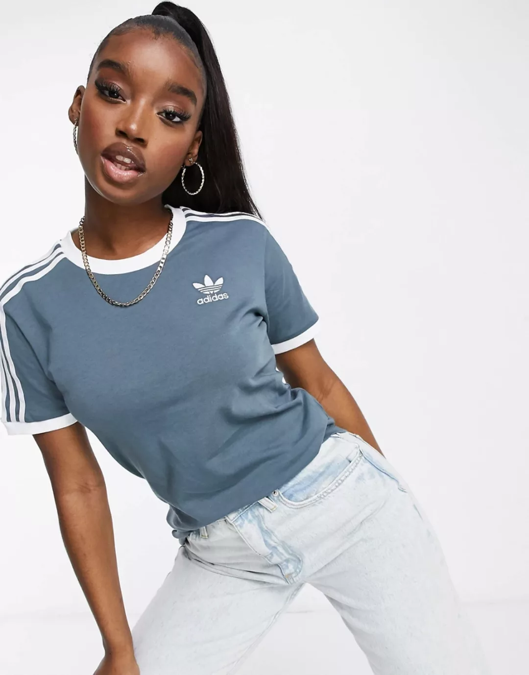 Adidas Originals 3 Stripes Kurzärmeliges T-shirt 36 Blue Oxide günstig online kaufen