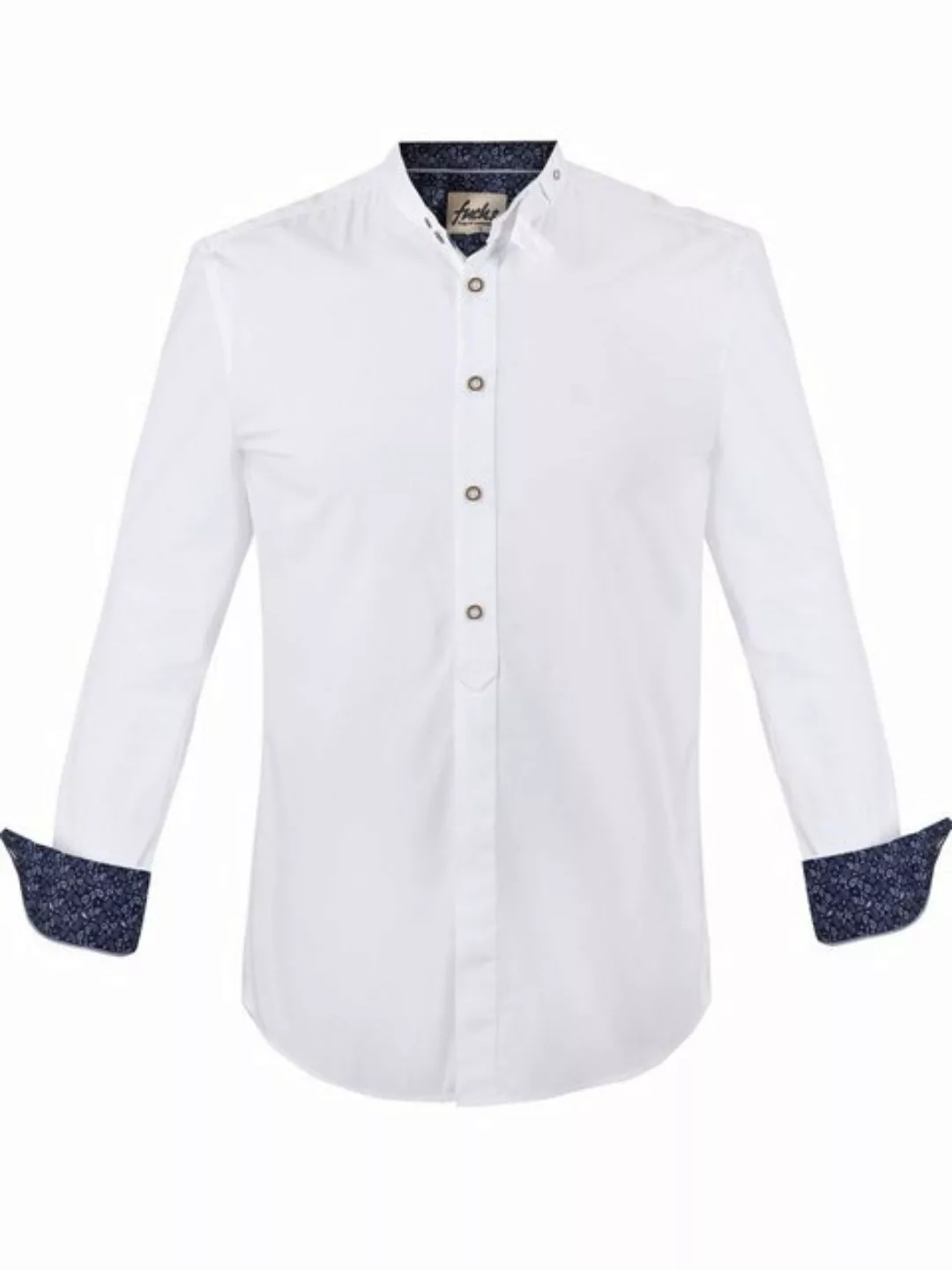 FUCHS Trachtenhemd Hemd Albert weiß-marine mit Stehkragen günstig online kaufen
