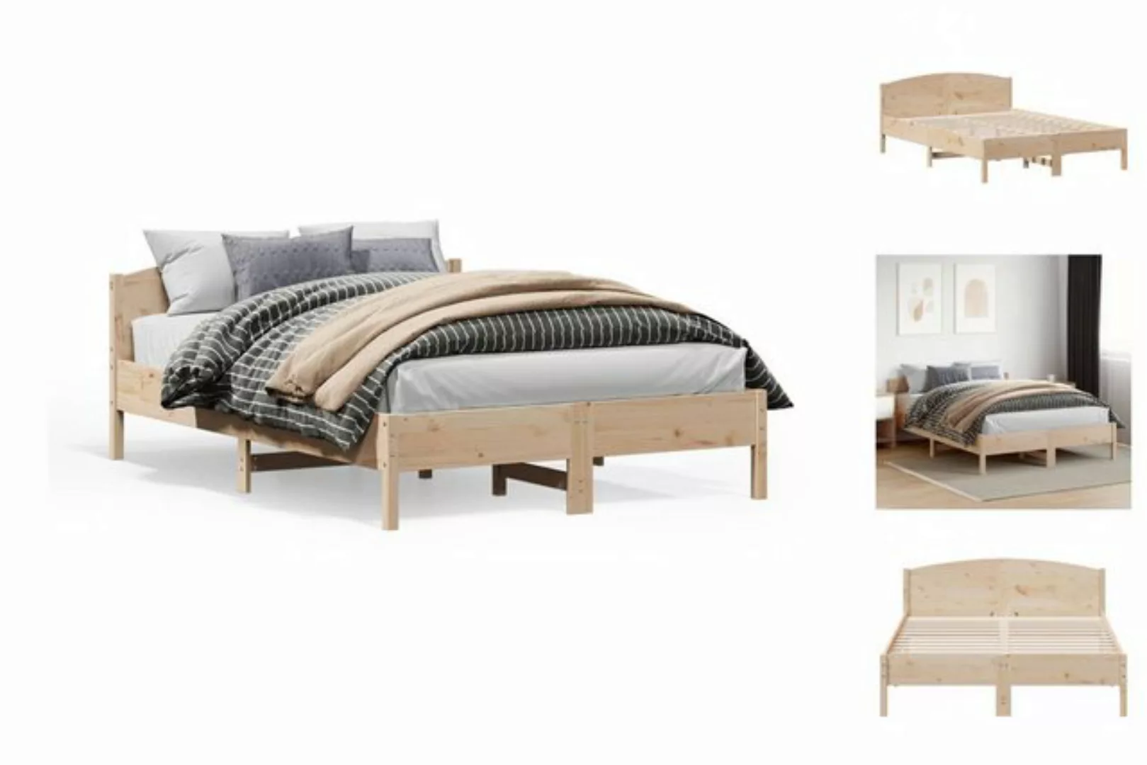 vidaXL Bettgestell Massivholzbett mit Kopfteil 120x200 cm Kiefer Bett Bettg günstig online kaufen