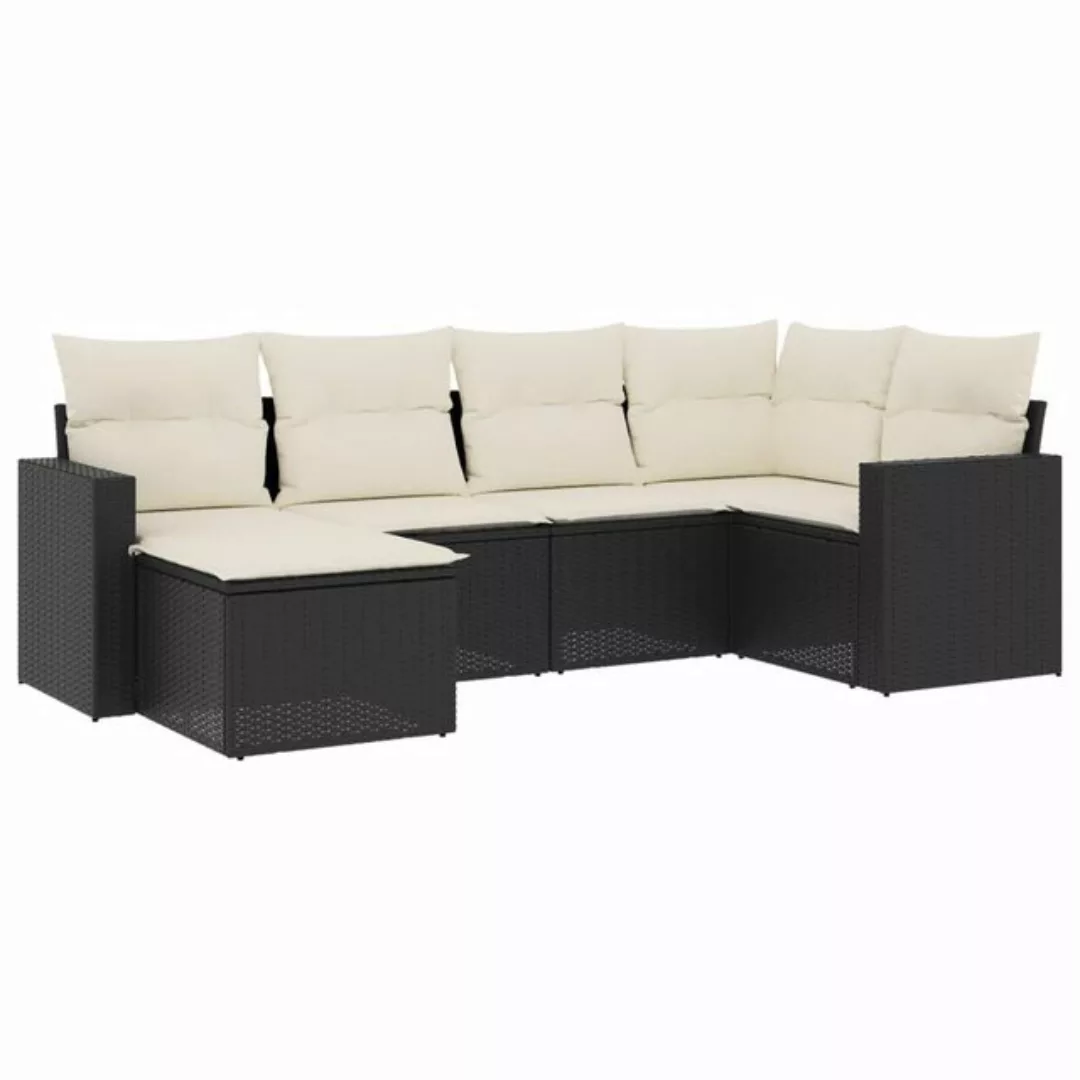 vidaXL Sofaelement 6-tlg. Garten-Sofagarnitur mit Kissen Schwarz Poly Ratta günstig online kaufen