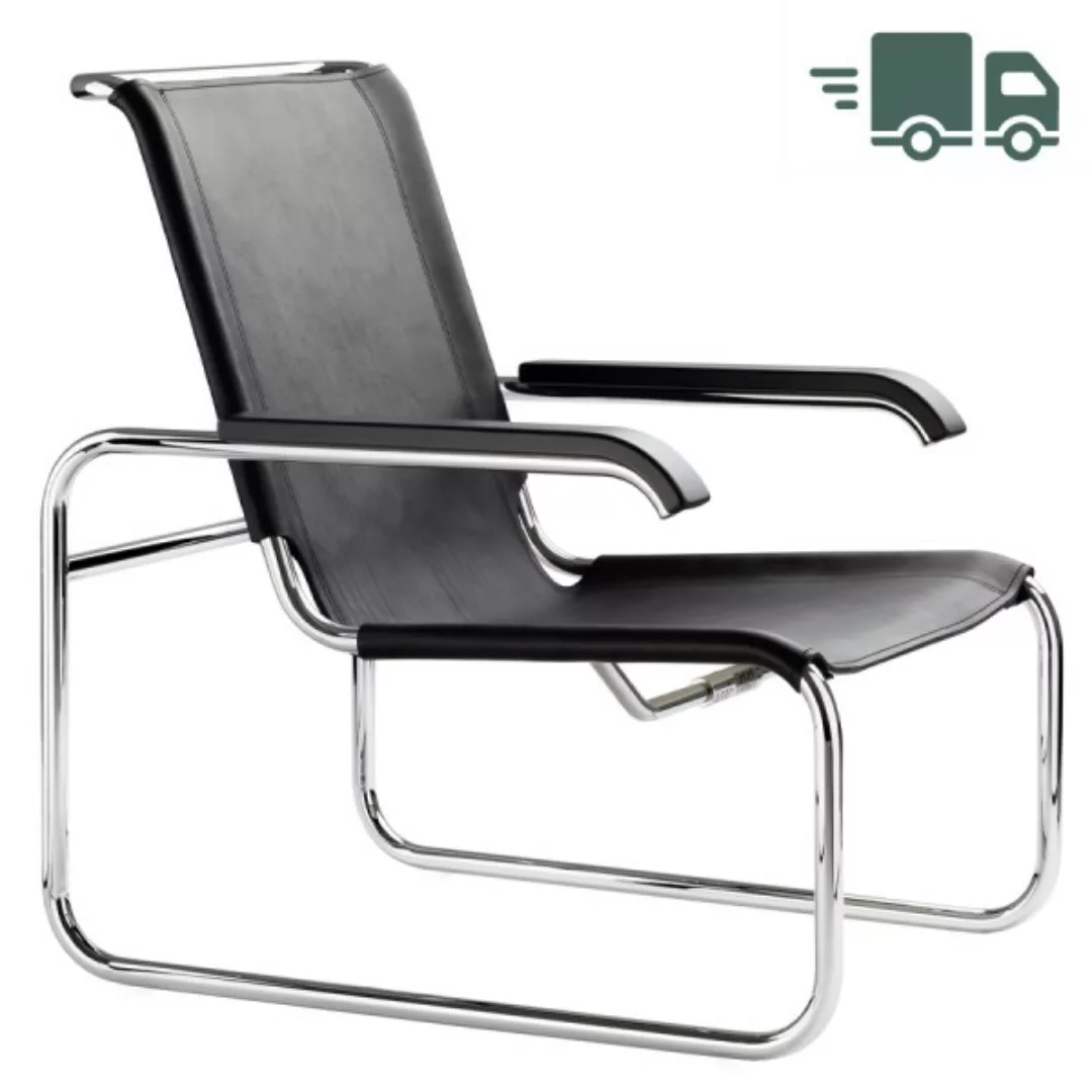 Thonet - S 35 L Sessel Kernleder - schwarz/Kernleder naturbelassen/Armlehne günstig online kaufen