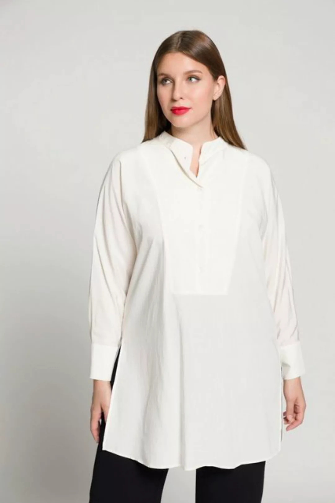 Ulla Popken Longbluse Longtunika Oversized Stehkragen Fledermaus-Langarm günstig online kaufen