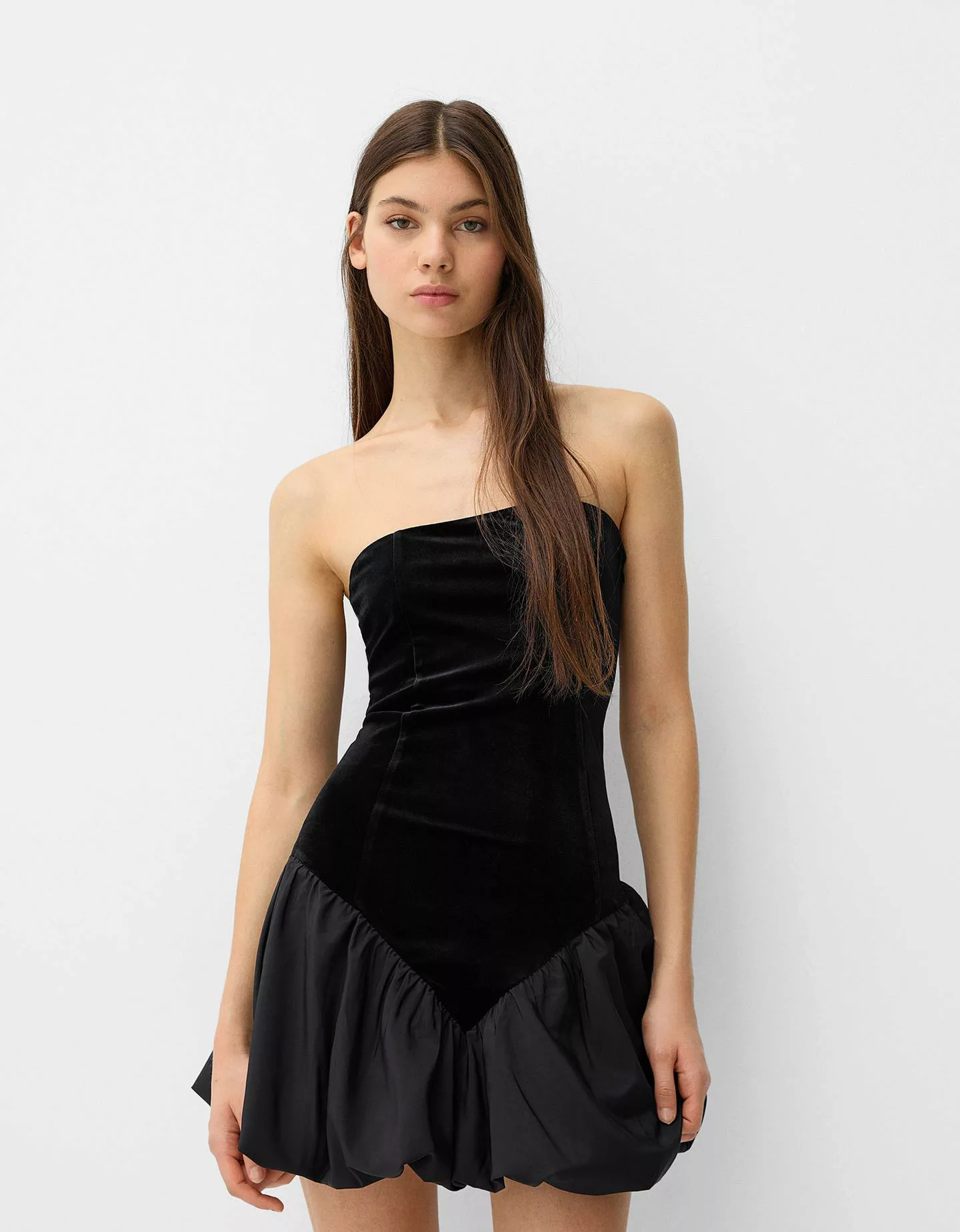 Bershka Velvet Bandeau-Kleid Damen L Schwarz günstig online kaufen