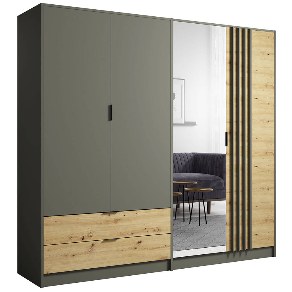 Kleiderschrank 220 cm breit modern in grau mit Eiche RAGUSA-166 günstig online kaufen