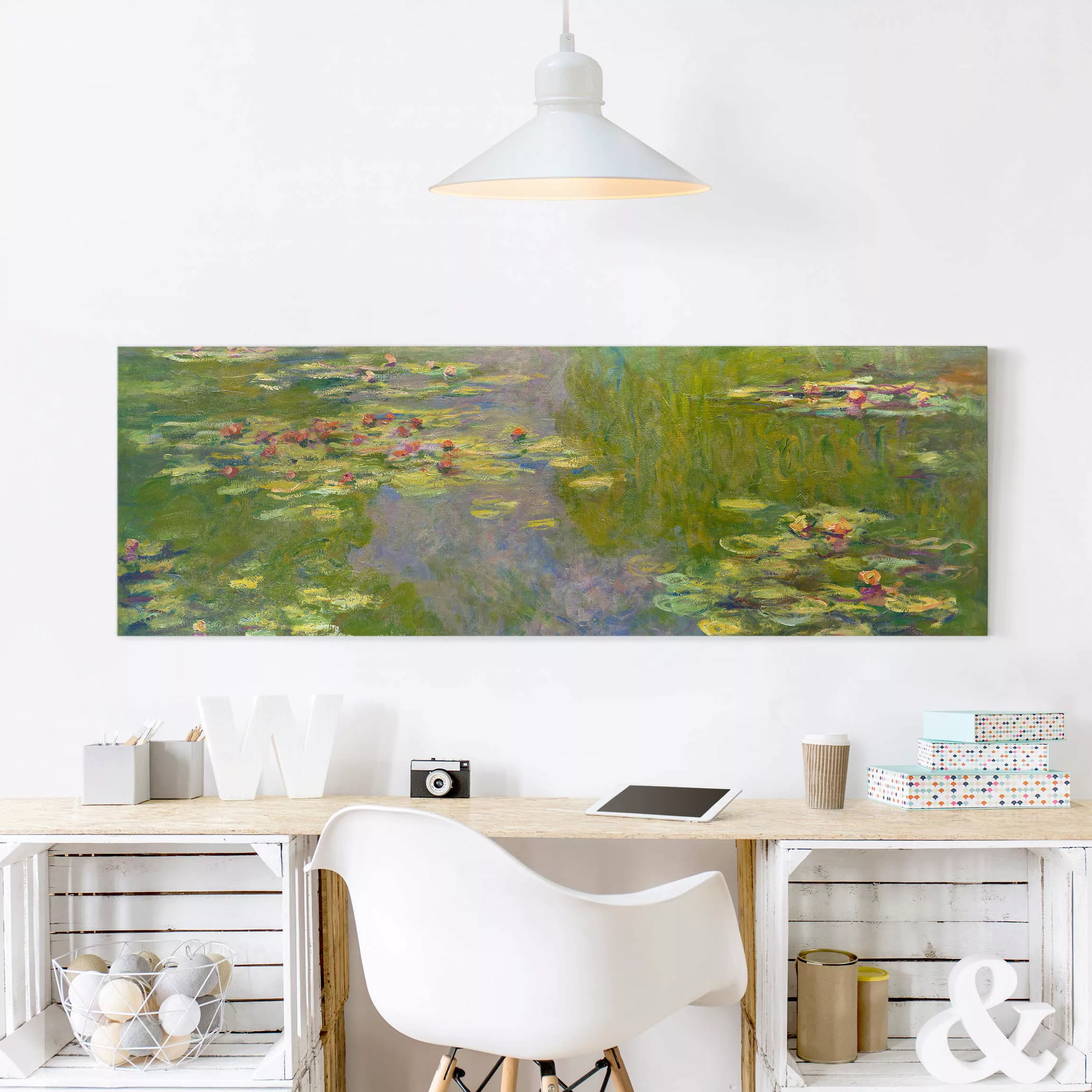 Leinwandbild Blumen - Panorama Claude Monet - Grüne Seerosen günstig online kaufen