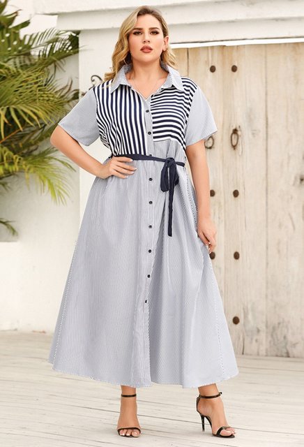 SEGUEN Strandkleid Sommerliches gestreiftes Hemdkleid für Damen in großen G günstig online kaufen