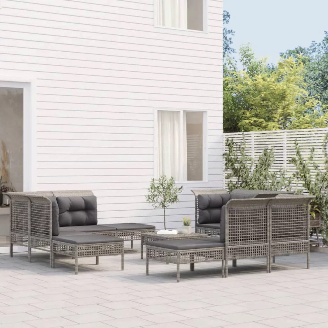 Vidaxl 10-tlg. Garten-lounge-set Mit Kissen Grau Poly Rattan günstig online kaufen