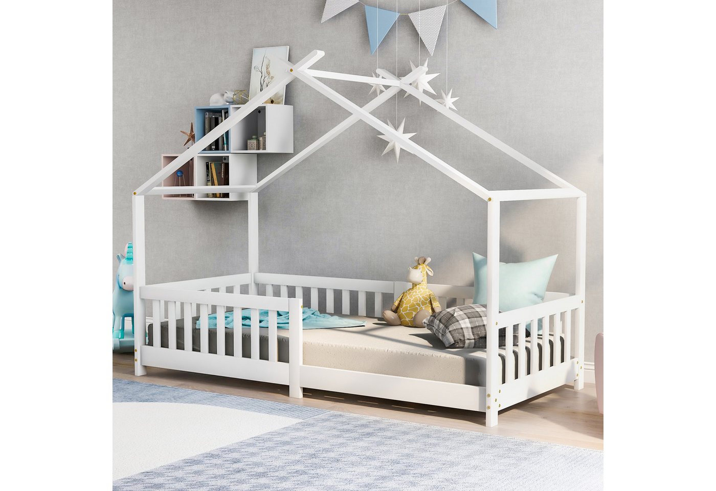 MODFU Kinderbett Kinder Bett Jugendbett Hausbett Kinderhaus Holzbett Massiv günstig online kaufen