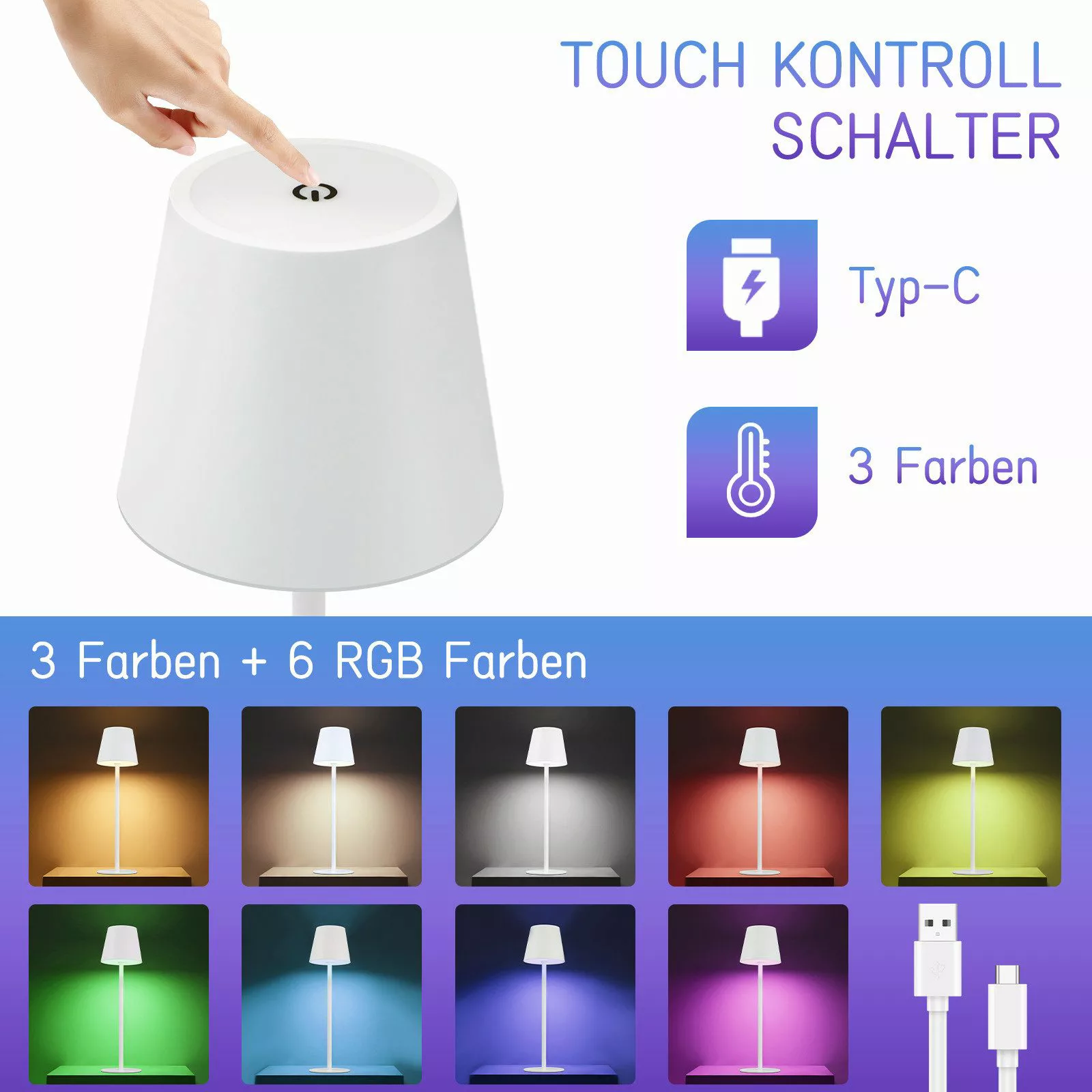 ZMH Tischleuchte Kabellos Dimmbar RGB Whonzimmer günstig online kaufen