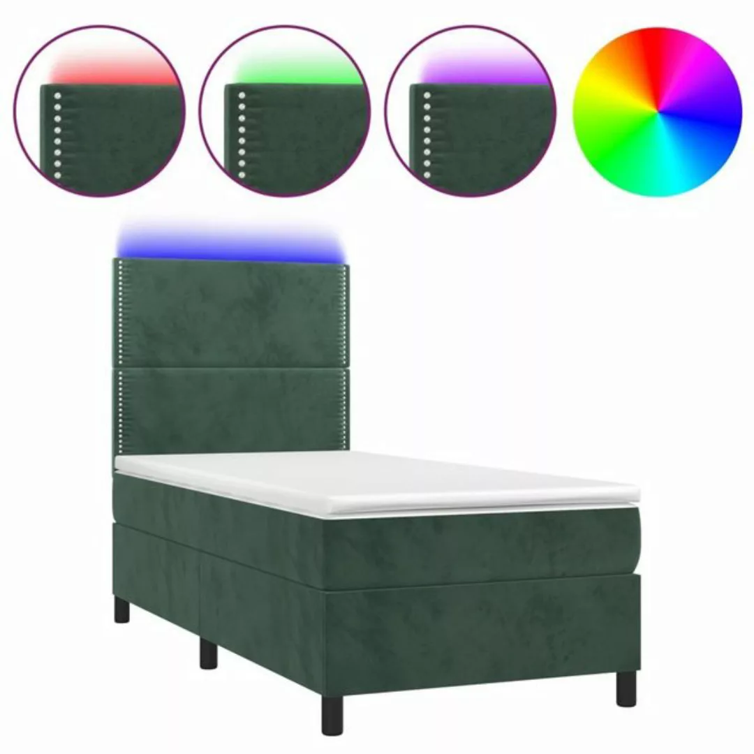 vidaXL Bettgestell Boxspringbett mit Matratze LED Dunkelgrün 90x190 cm Samt günstig online kaufen