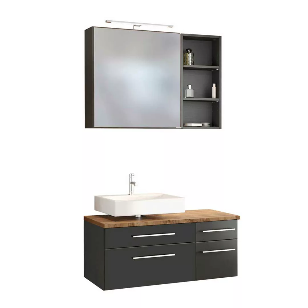Möbel Kombination für Badezimmer dunkel Grau und Wildeiche Dekor (dreiteili günstig online kaufen