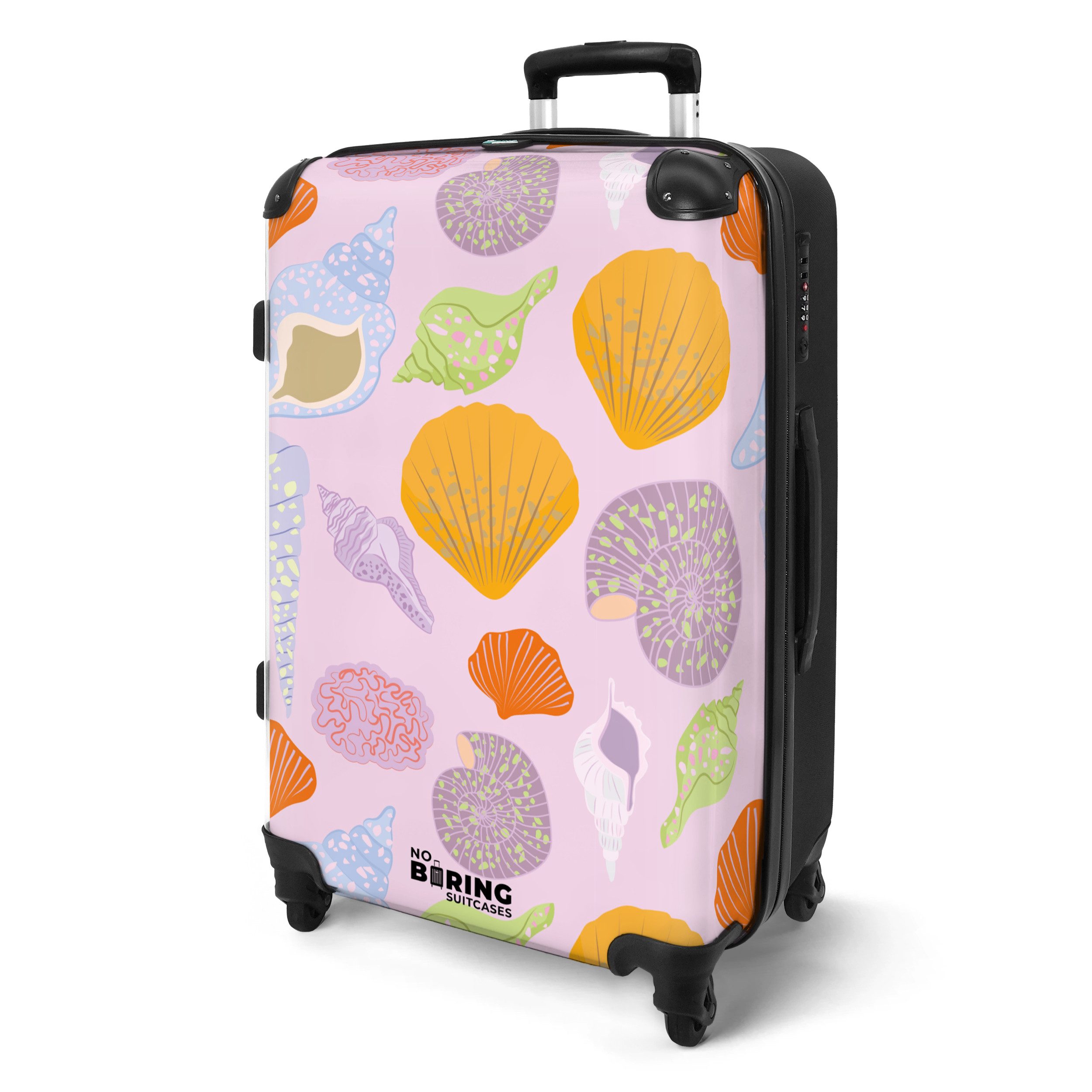 NoBoringSuitcases.com© Hartschalen-Trolley Rosa mit bunten Muscheln günstig online kaufen