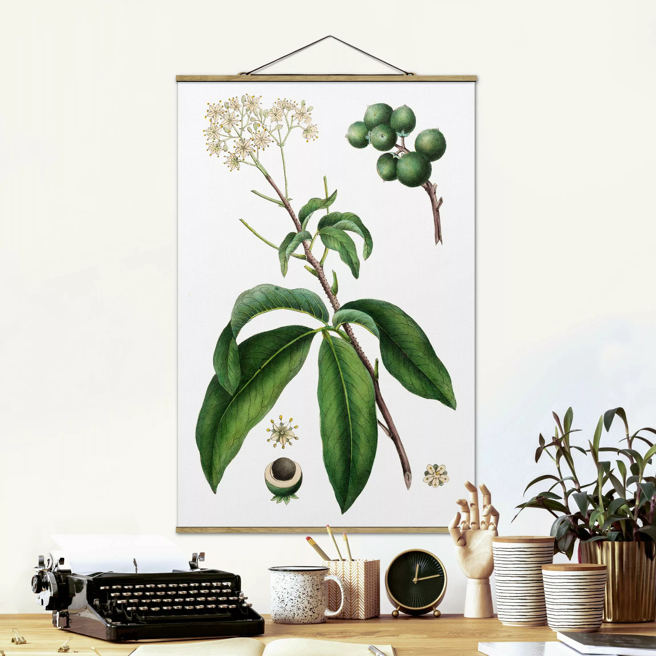 Stoffbild Blumen mit Posterleisten - Hochformat Laubwerk mit Blüten II günstig online kaufen