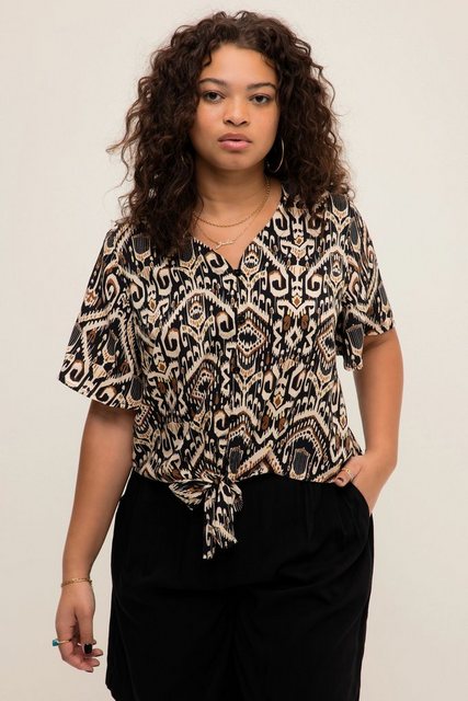 Studio Untold Druckbluse Bluse Boxy Fit Saumknoten V-Ausschnitt günstig online kaufen