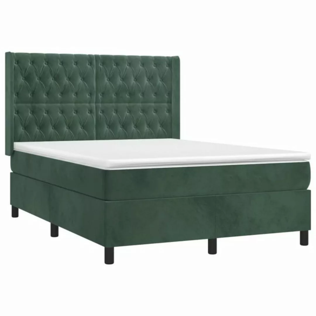 vidaXL Boxspringbett, Boxspringbett mit Matratze Dunkelgrün 140x200 cm Samt günstig online kaufen