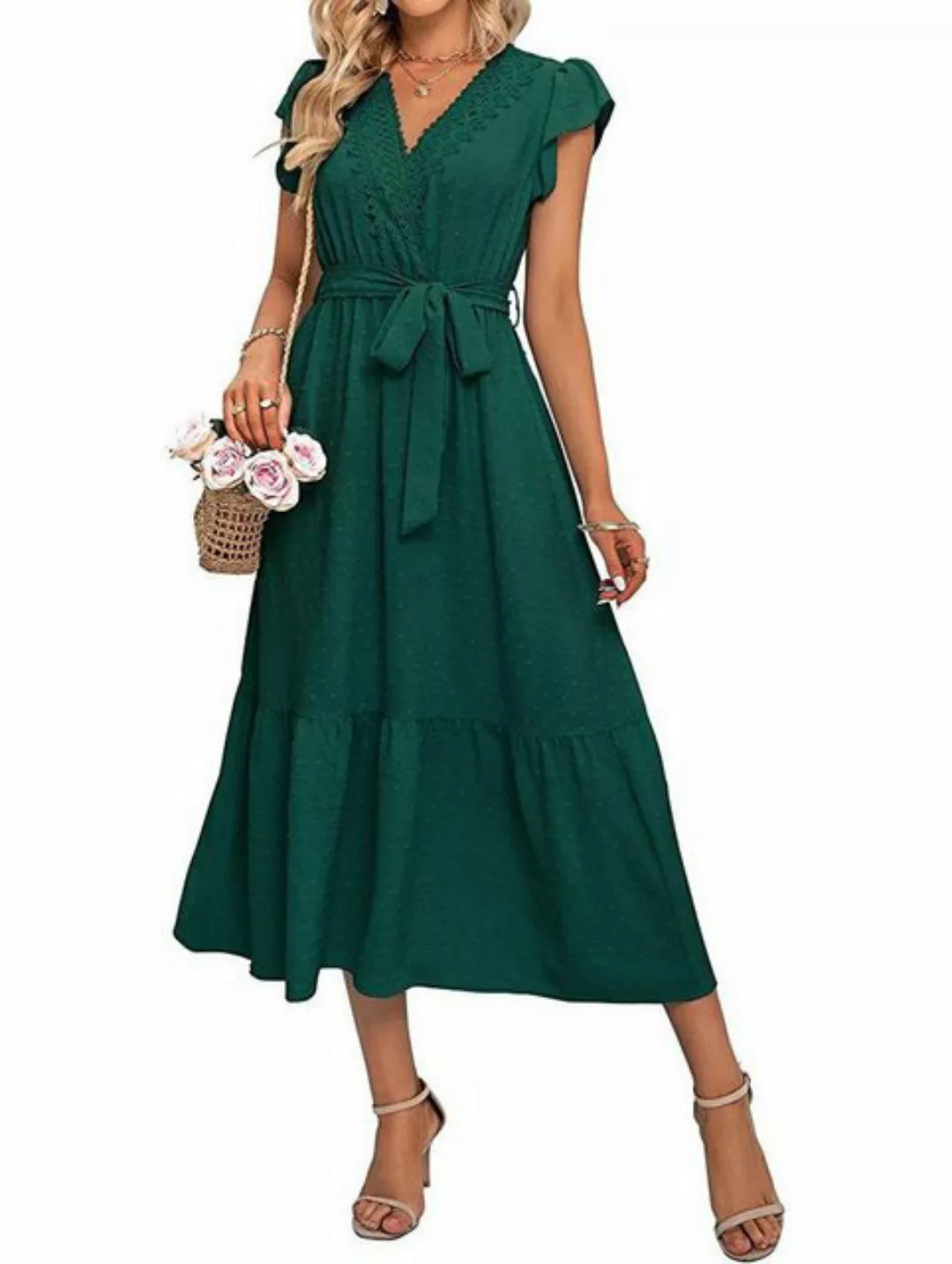 AFAZ New Trading UG Sommerkleid Kleid mit gepunkteter Spitze und Krawatte günstig online kaufen