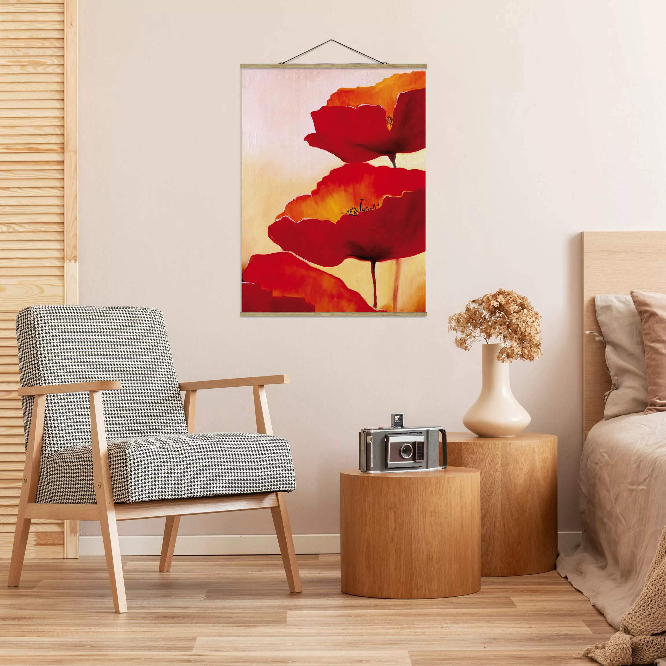 Stoffbild Blumen mit Posterleisten - Hochformat Poppy Family günstig online kaufen