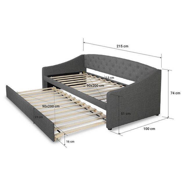 Homestyle4u Polsterbett Einzelbett Tagesbett 90x200 Grau Schlafcouch günstig online kaufen