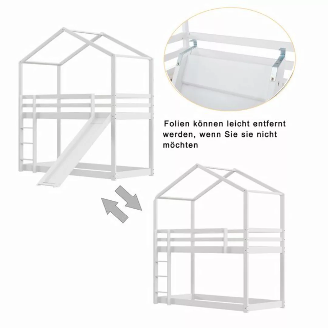 MODFU Etagenbett Holzbett Kinderbett Hausbett (mit Rutsche, Massivholz-Etag günstig online kaufen