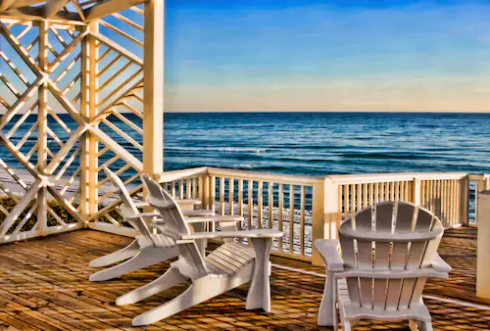 Papermoon Fototapete »TERRASSE-SEE MEER STRAND PALMEN DÜNEN KARIBIK SÜDSEE« günstig online kaufen