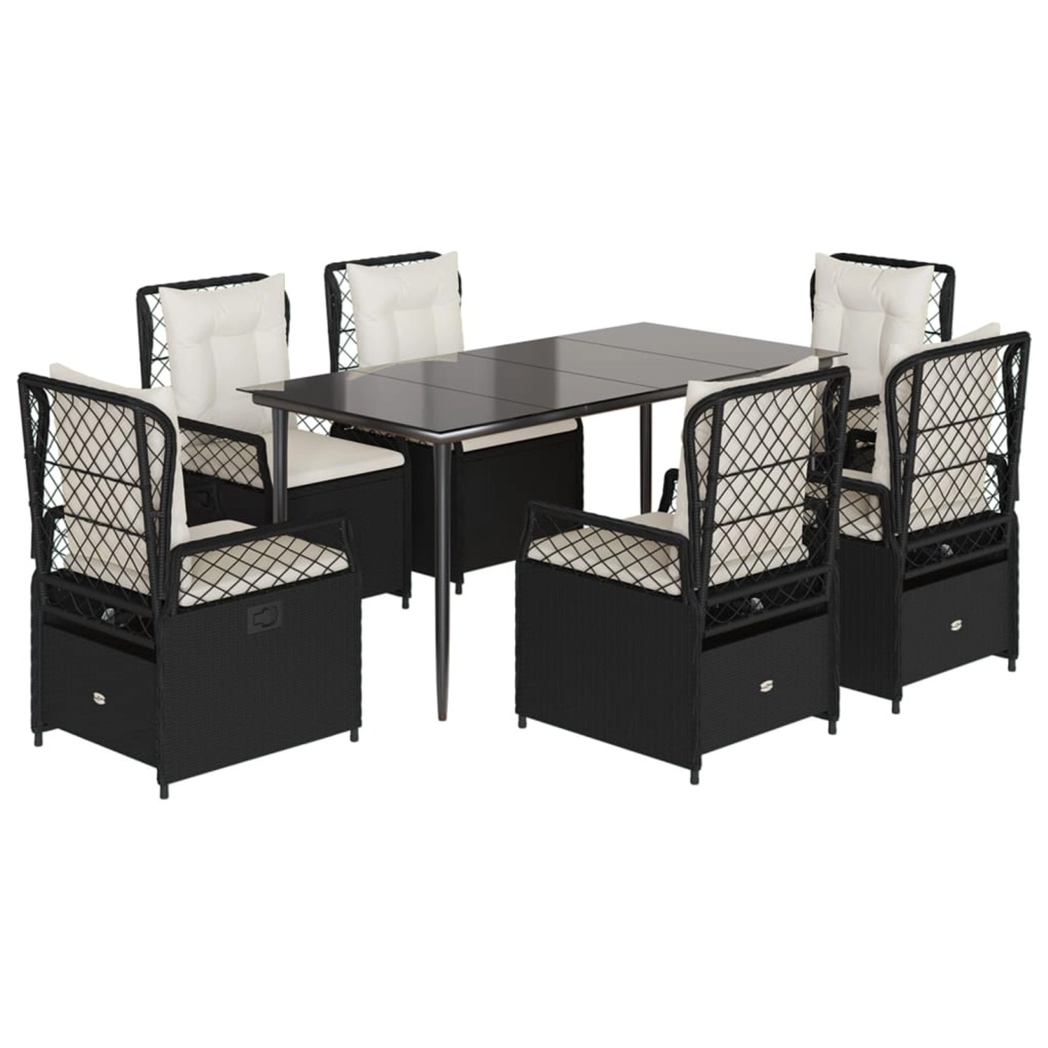 vidaXL 7-Tlg Garten-Essgruppe mit Kissen Schwarz Poly Rattan 3262961 günstig online kaufen