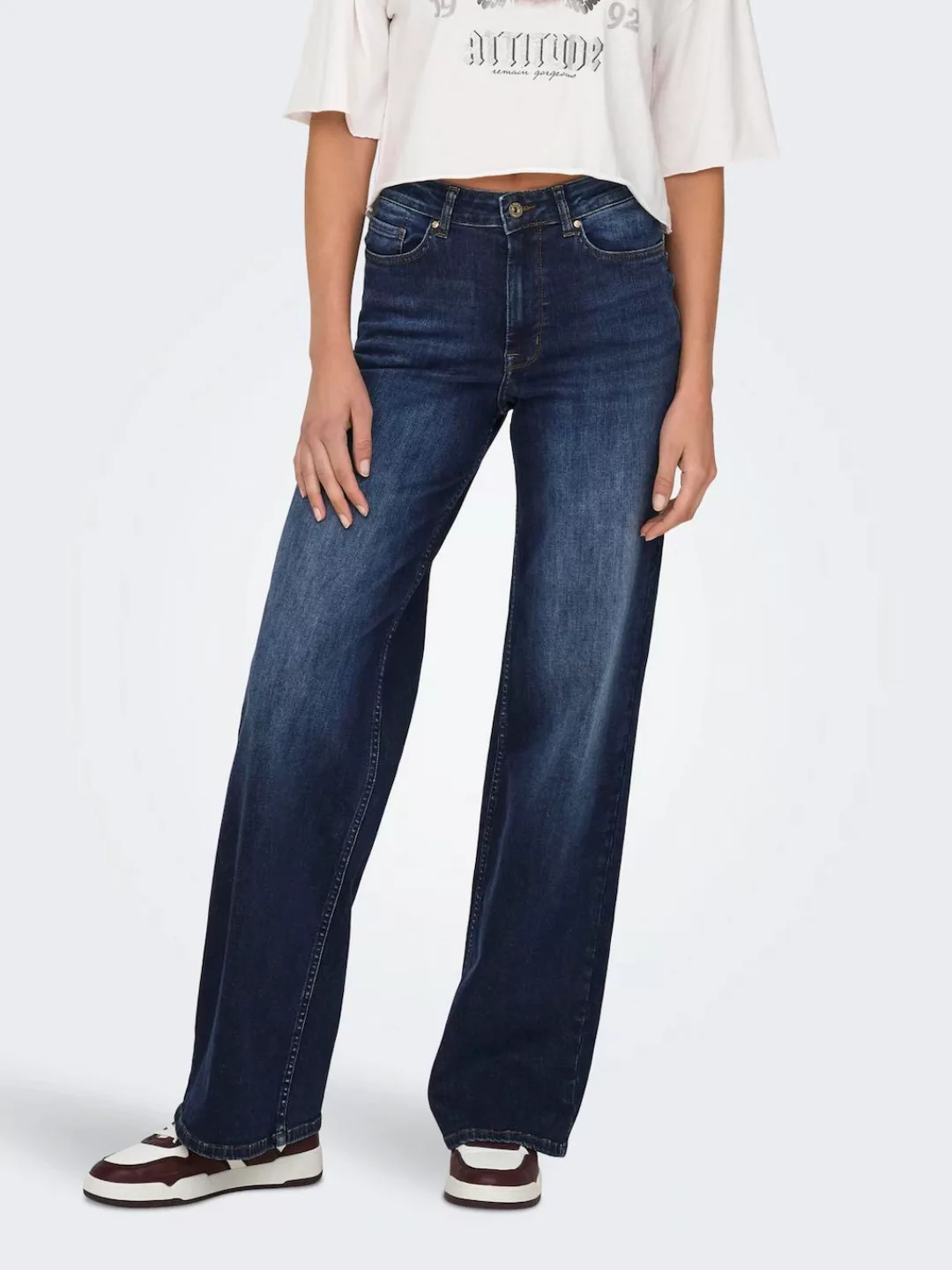 Only Damen Jeans ONLMADISON BLUSH HW WIDE REA081 Wide Fit - Blau - Dark Blu günstig online kaufen