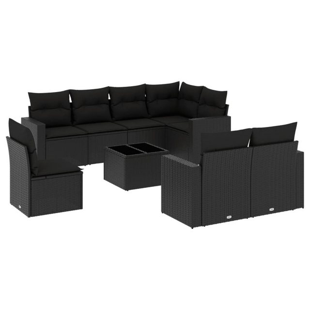 vidaXL Sofaelement 9-tlg. Garten-Sofagarnitur mit Kissen Schwarz Poly Ratta günstig online kaufen