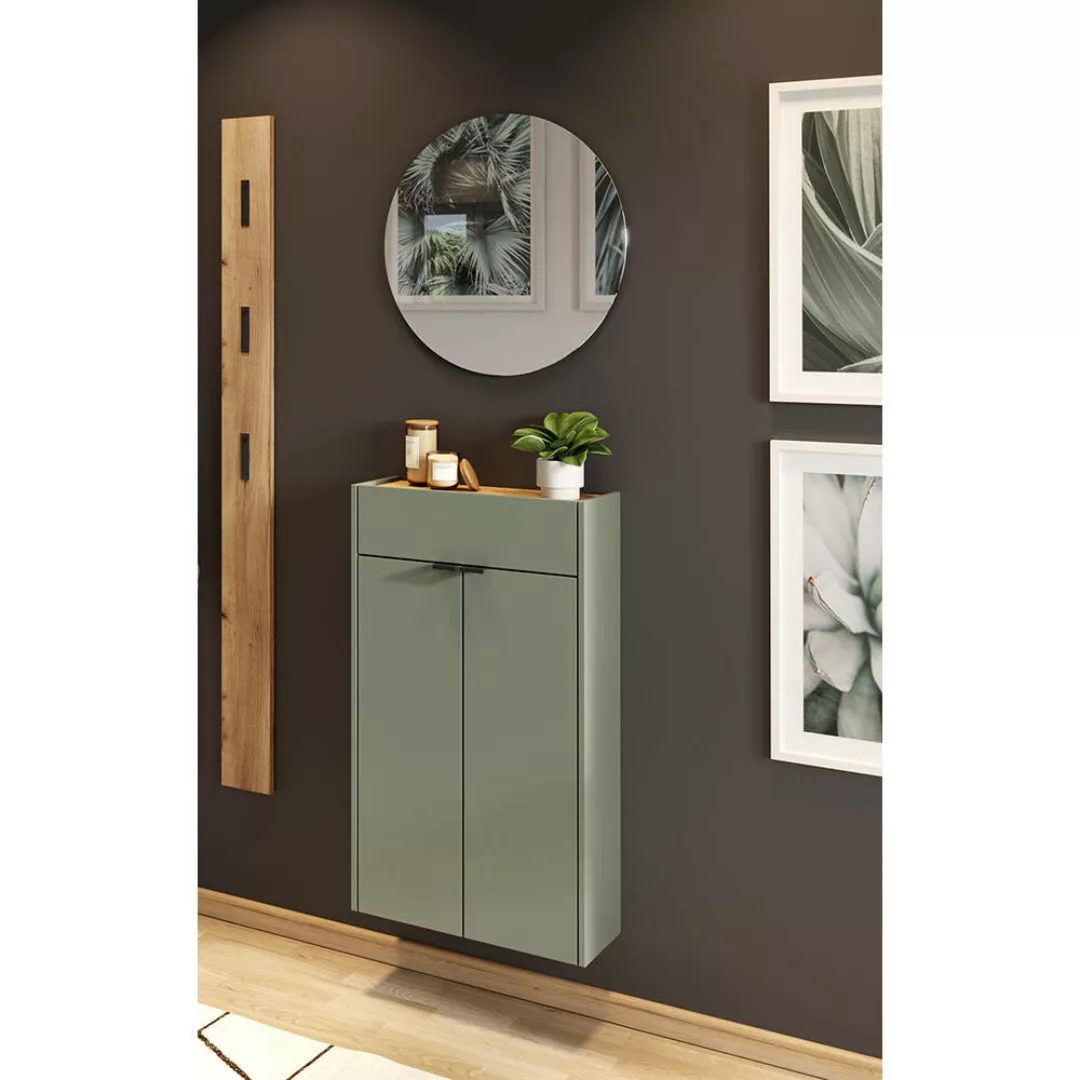 Garderobe Flurgarderobe schmal in grün mit Eiche ABERDEEN-01 modern 3-teili günstig online kaufen