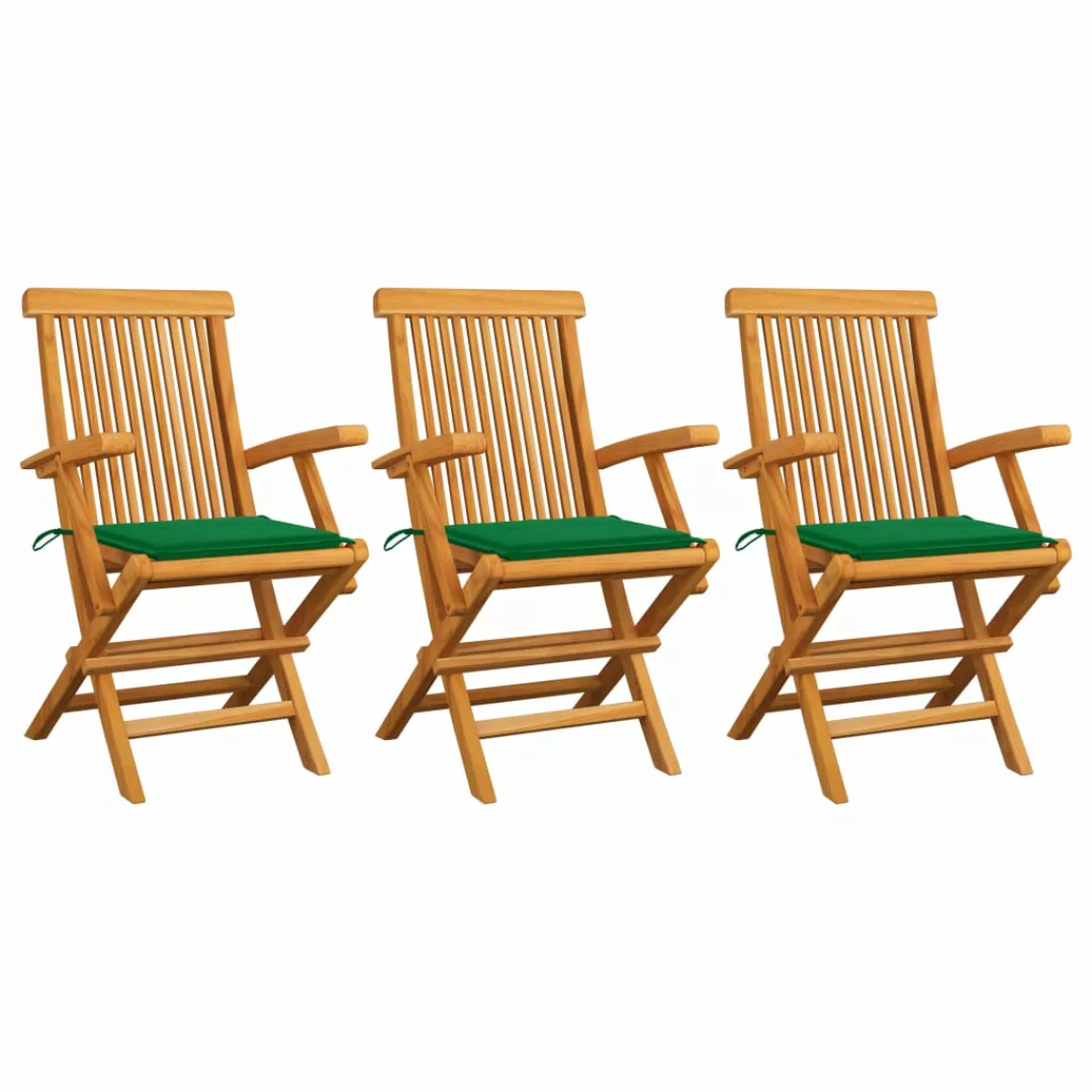 Gartenstühle Mit Grünen Kissen 3 Stk. Massivholz Teak günstig online kaufen