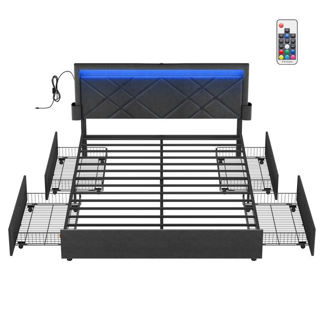 VASAGLE Polsterbett (160 x 200 cm, 4 Schubladen, verstellbares gepolstertes günstig online kaufen