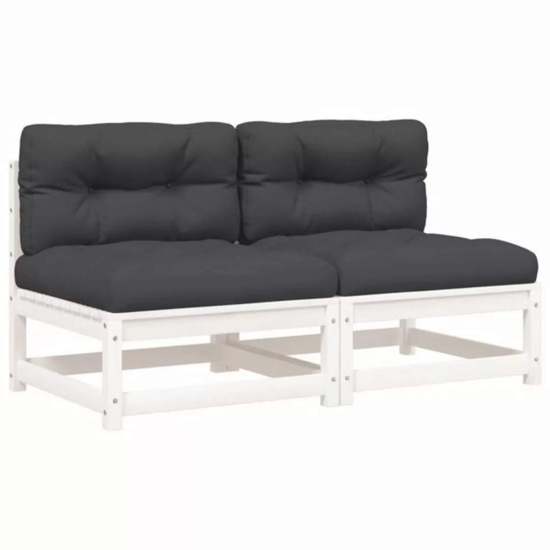 vidaXL Sofaelement Gartensofas ohne Armlehnen mit Kissen 2 Stk. Weiß Kiefer günstig online kaufen