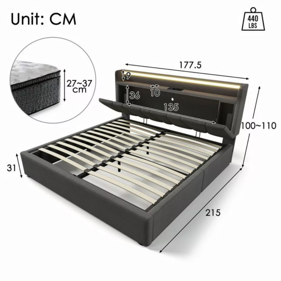 REDOM Polsterbett Doppelbett mit aufladen USB Ladefunktion (Stauraumbetten günstig online kaufen