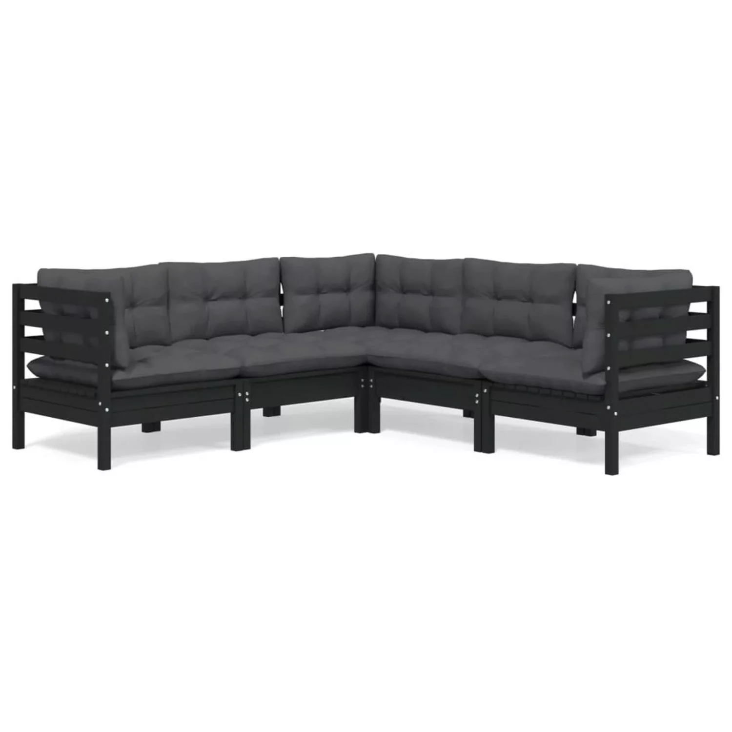 vidaXL 5-tlg Garten-Lounge-Set mit Kissen Schwarz Kiefer Massivholz günstig online kaufen