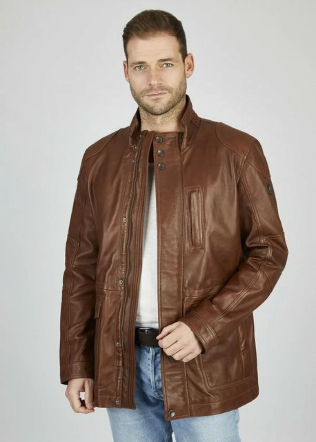 bugatti Lederjacke Andiamo mit Druckknopfleiste und Stehkragen günstig online kaufen