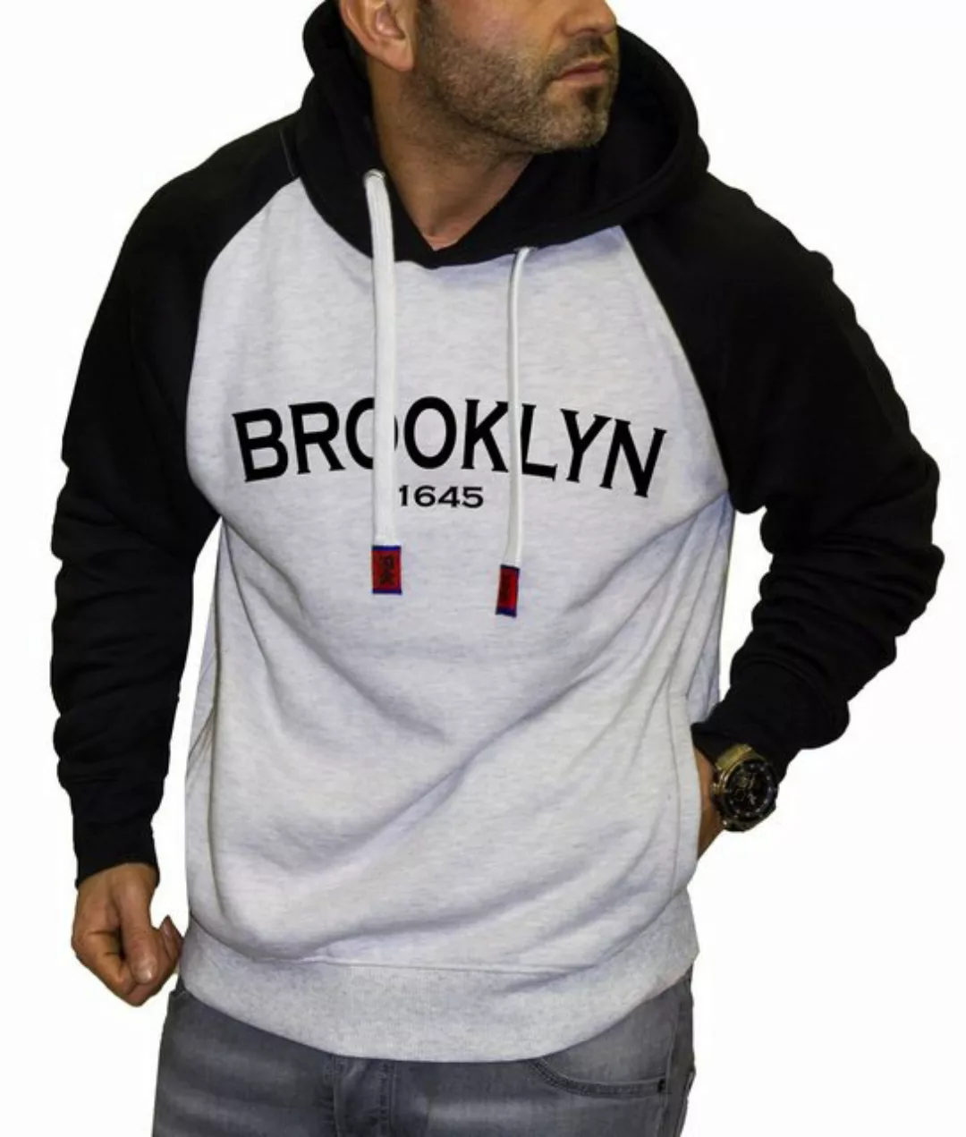 RMK Kapuzenpullover Herren Hoodie mit Kapuze und Aufdruck Brooklyn günstig online kaufen