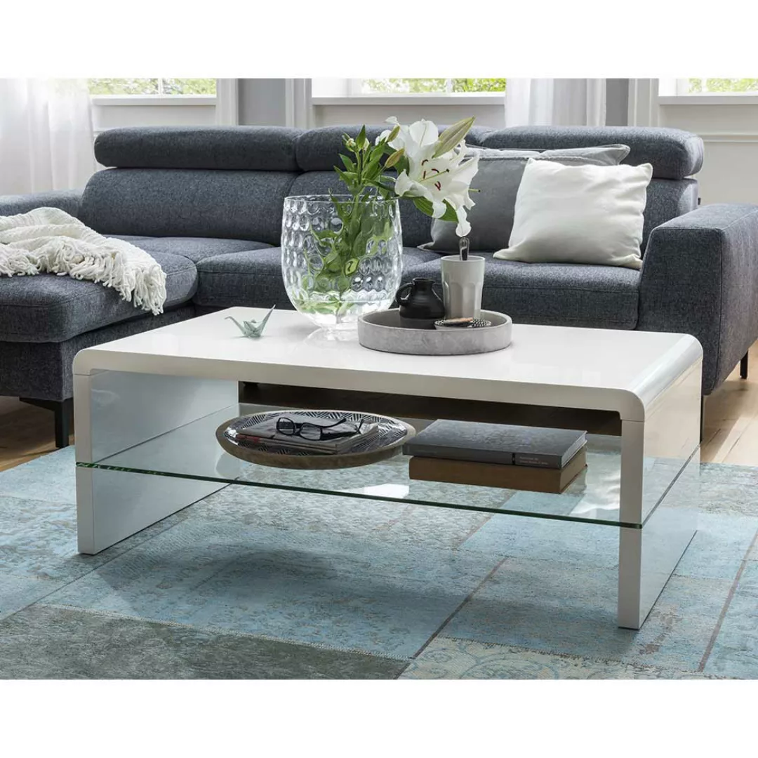 Sofa Tisch weiß modern 110 cm breit Hochglanz günstig online kaufen