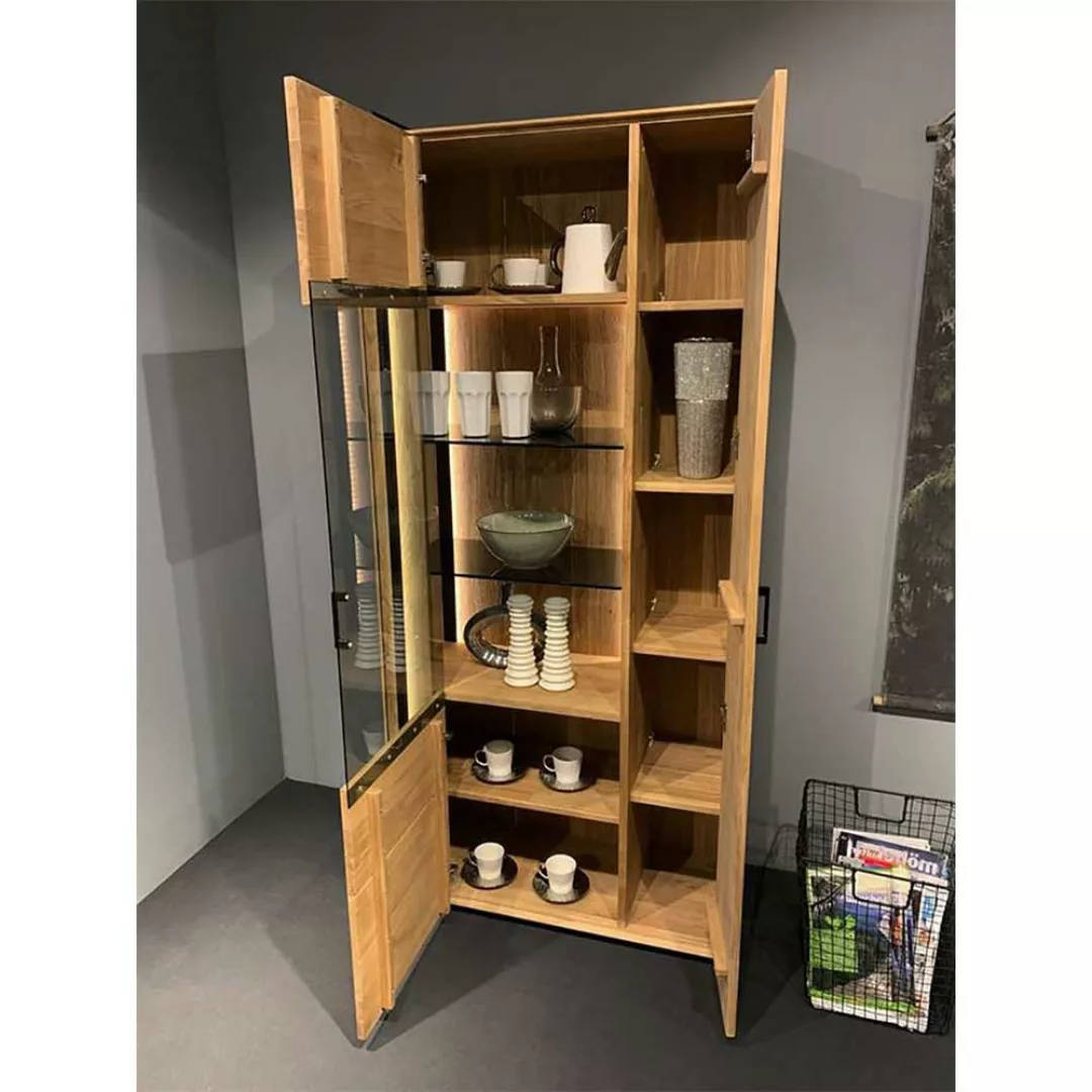 XL Schrank Vitrine in Asteichefarben Massivholz und Glas günstig online kaufen