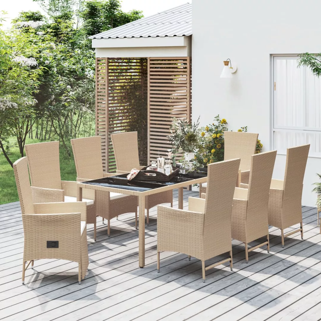 Vidaxl 9-tlg. Garten-essgruppe Mit Kissen Beige Poly Rattan günstig online kaufen